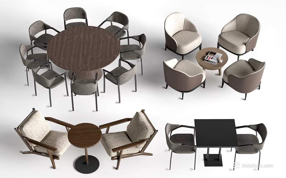 Various Modern Stools With Matching Tables For Living Room And Dining Area 3d model 