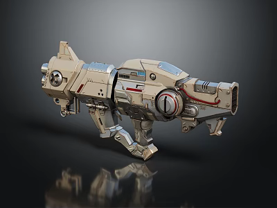 Futuristic Sci-Fi Weapon With Beige Silver Body Red Accent Lines And Intricate Mechanical Design 3d model