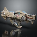 Futuristic Sci-Fi Weapon With Beige Silver Body Red Accent Lines And Intricate Mechanical Design
