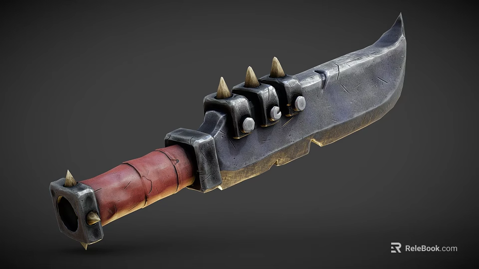 Medieval Weapon Knife With Metal Blade Red Leather Handle And Spiked Decorations 3d model 
