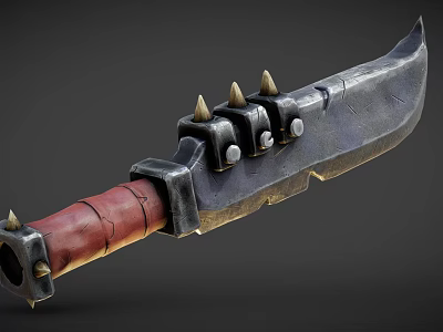 Medieval Weapon Knife With Metal Blade Red Leather Handle And Spiked Decorations 3d model