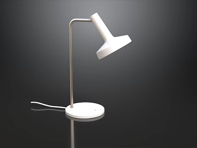 White Modern Desk Lamp With Adjustable Arm And Round Base Metal Stand 3d model