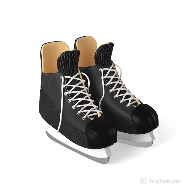 Black Ice Skates With White Laces Classic Design And Steel Blades For Sports Use 3d model 