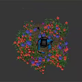 Blue Skinned Fantasy Movie Character Standing Amidst Colorful Flowers With Spear And Butterflies