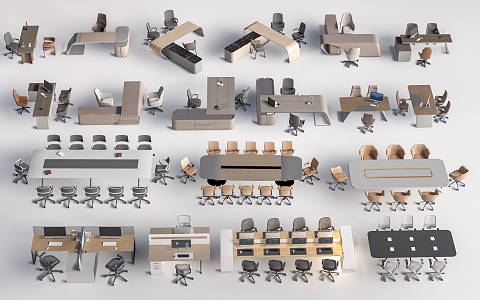 Office Desk Manager Office Desk and Chair Office Furniture Conference Table and Chair Combination 3d model