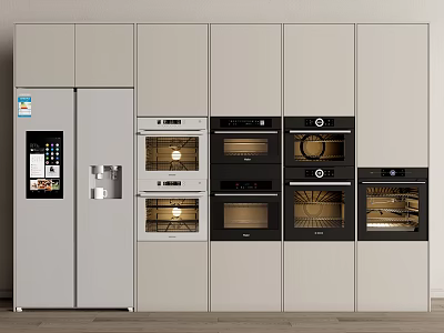 Sleek Modern Built in Kitchen Appliances with Refrigerator Ovens and Cabinetry 3d model