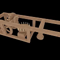 Vintage Wooden Mechanical Device With Wheels Gears And Wooden Frame
