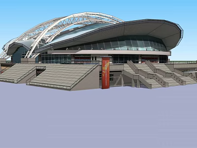 Modern Large Stadium With White Roof Glass Curtain Walls And Steps 3d model