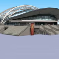 Modern Large Stadium With White Roof Glass Curtain Walls And Steps