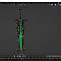 Mythical Enchanted Sword With Glowing Green Blade Horned Hilt And Intricate Gemstone Inlays