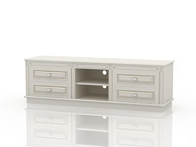 Modern White TV Stand With Drawers And Open Shelves For Living Room 3d model