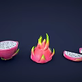 Whole and Sliced Dragon Fruit with Pink Skin and Black Seeds on Dark Background