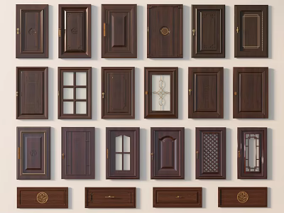 Collection of Various Wooden Door Designs with Glass and Decorative Details 3d model