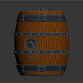 Wooden Barrel With Metal Hoops Lock And Decorative Metal Fittings
