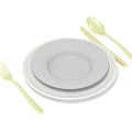 Simple White Tableware Set With Stacked Plates Fork Knife And Spoon 3d model