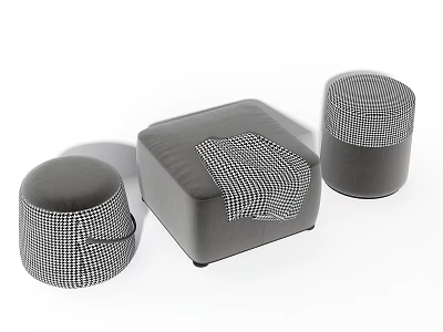 Modern Upholstered Ottoman Collection with Square and Round Checkerboard Design Patterns 3d model
