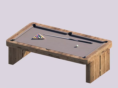 Wooden Frame Billiard Table with Triangle Rack Colorful Balls Cue Stick and White Ball 3d model
