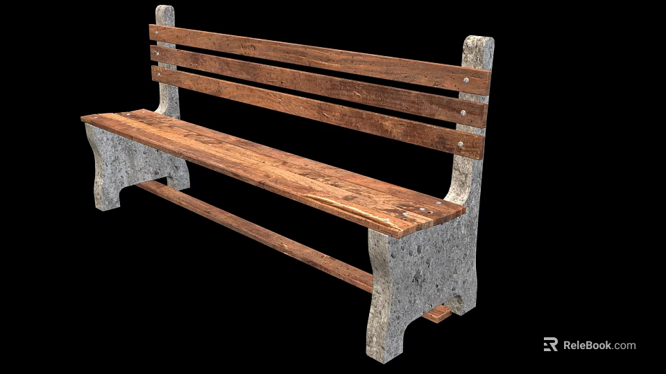 Wooden Slat Landscape Bench With Concrete Legs For Outdoor Seating 3d model 