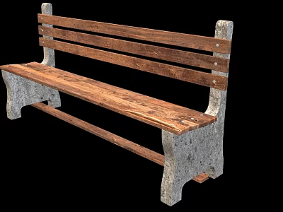Wooden Slat Landscape Bench With Concrete Legs For Outdoor Seating 3d model