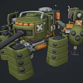 Green Mechanical Combat Weapon with Cannon Armor Tracked Base and Multiple Angles Design 3d model