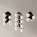 Modern Stylish Chandeliers With Black Silver Frames And White Globe Balls 3d model