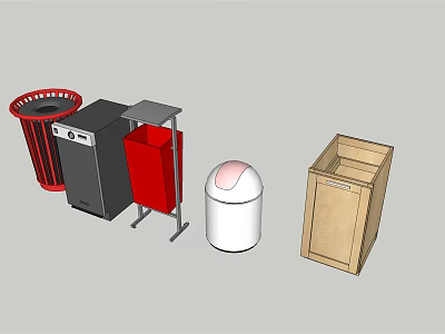 Public Waste Facilities Featuring Various Trash Bins In Different Designs And Colors 3d model