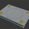 Decorative Desktop Storage Box With Pink Floral Pattern Blue Border And Golden Circular Accents
