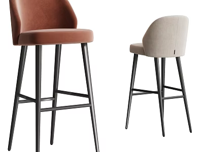 Modern Brown and Beige Bar Stools with Velvet Seats and Black Metal Legs 3d model