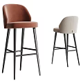Modern Brown and Beige Bar Stools with Velvet Seats and Black Metal Legs
