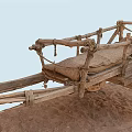 Ancient Wooden Cart With Ropes And Straw Mat On Desert Sand