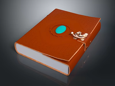 Vintage Brown Leather Book With Green Circular Decoration And Metal Clasp 3d model