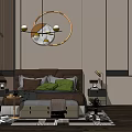 Modern background double bed simple bedding combination 3d model