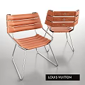 Two Modern Orange Striped Leather Chairs With Sleek Metal Frame Design 3d model