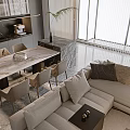 Modern Living and Dining Room Interior With Sofa Dining Table Chairs And Natural Light
