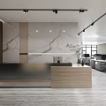 Modern Office Reception Desk With Marble Wall Wooden Elements And Spacious Interior