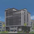 Modern Multi Storey Office Building With Glass Curtain Wall And Ground Floor Entrance