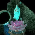 Exquisite Pink Lotus Flower and Blue Crystal Garden Ornament with Circular Stone Archway