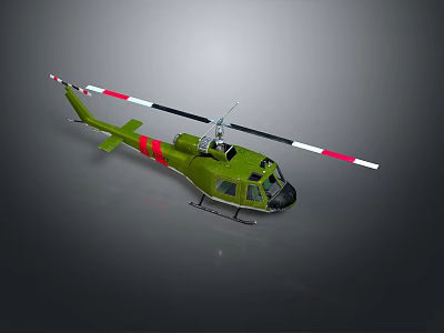 Green Helicopter Aircraft With Red And White Striped Rotors And Tail Structure Design 3d model
