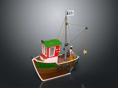 Toy Boat Shaped Computer Case With Green Roof Red Cabin And Mast 3d model