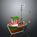 Toy Boat Shaped Computer Case With Green Roof Red Cabin And Mast