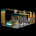 Modern Curved Exhibition Booth Design With Colorful Panels Glass Walls And Display Area