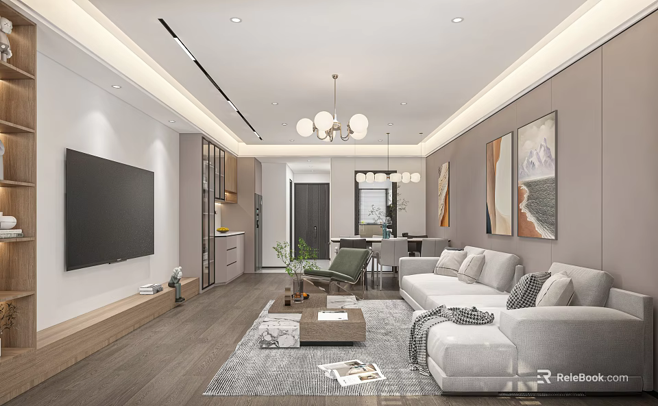 Modern Spacious Living And Dining Room With Minimalist Stylish Interior Design And Comfortable Home Furnishings 3d model 