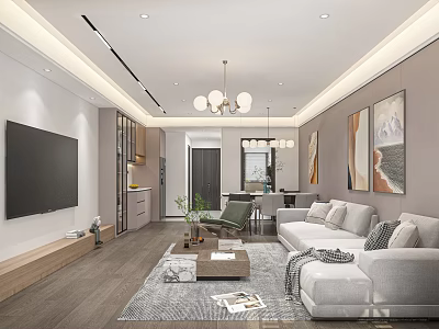 Modern Spacious Living And Dining Room With Minimalist Stylish Interior Design And Comfortable Home Furnishings 3d model