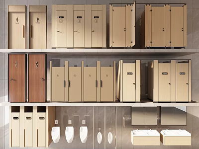 Public Toilet Interior Featuring Various Cubicles Urinals And Sanitary Fixtures 3d model