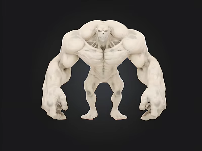 Detailed White Muscular Creature Sculpture With Bulging Muscles And Black Background 3d model