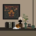 Decorative Ornament Combination Featuring Green Vases Flowers Books Decorative Ball And Wall Art
