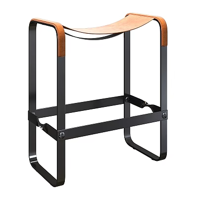 Modern Single Bar Stool with Black Metal Frame and Brown Wooden Seat Design 3d model