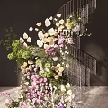 Elegant Floral Installation With Mixed Pink Purple White Blooms Fresh Greenery And Hanging Chains
