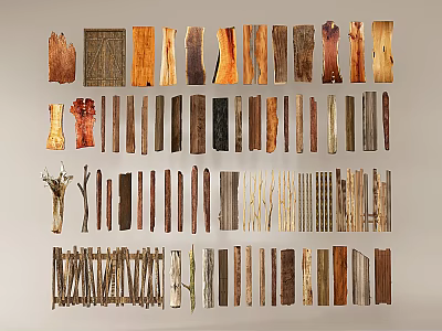 Stone and Wood Samples with Various Textures Shapes and Colors on Light Background 3d model