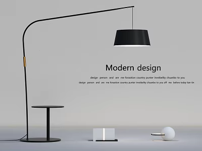 Modern Arched Floor Lamp With Black Shade Sleek Design And Minimalist Side Table 3d model